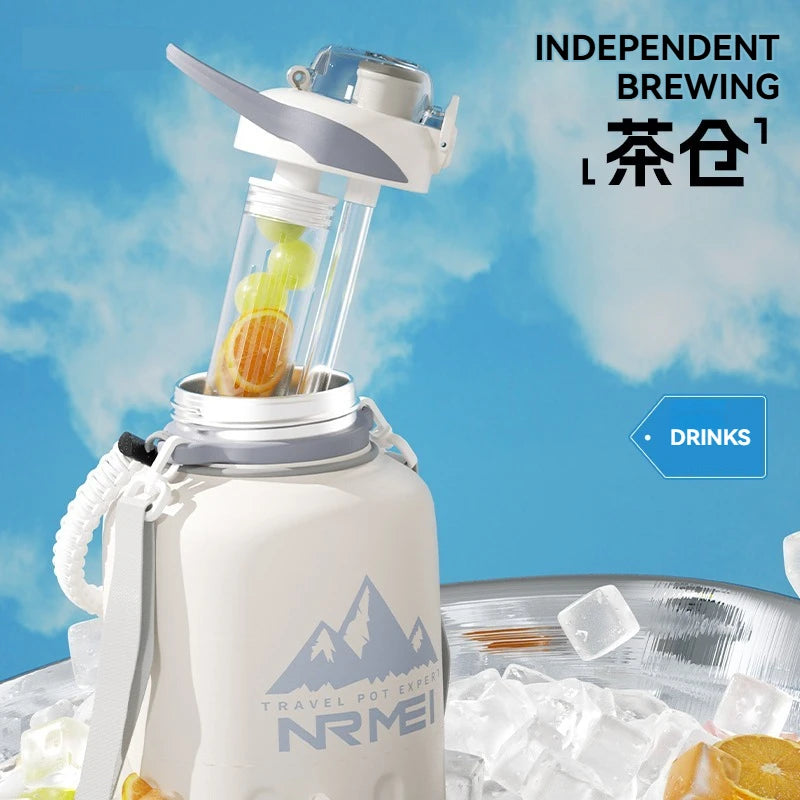 2L Stainless Steel Bottle Thermos Insulated Tumbler Outdoor Sports 316 Vacuum Flask with Rope and Straw Bottle